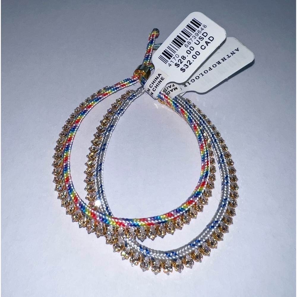 Anthropologie Diamond Rainbow & Blue Set Of 2 Rope Bracelets Brand New With Tags